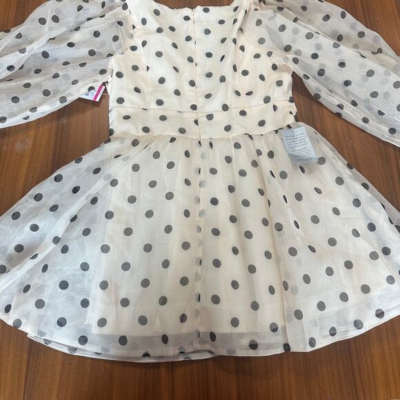 Bardot Eva Mini Dress, Polka Dot Nude Spot, Revolve, Coquette, Retro, size 10 - Picture 11 of 12